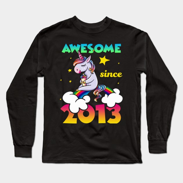 Cute Awesome Unicorn Since 2013 Rainbow Gift Long Sleeve T-Shirt by saugiohoc994